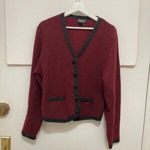 J Peterman Womens M Burgundy Button-Front Knit Wool Cotton Blend Cardigan AS IS